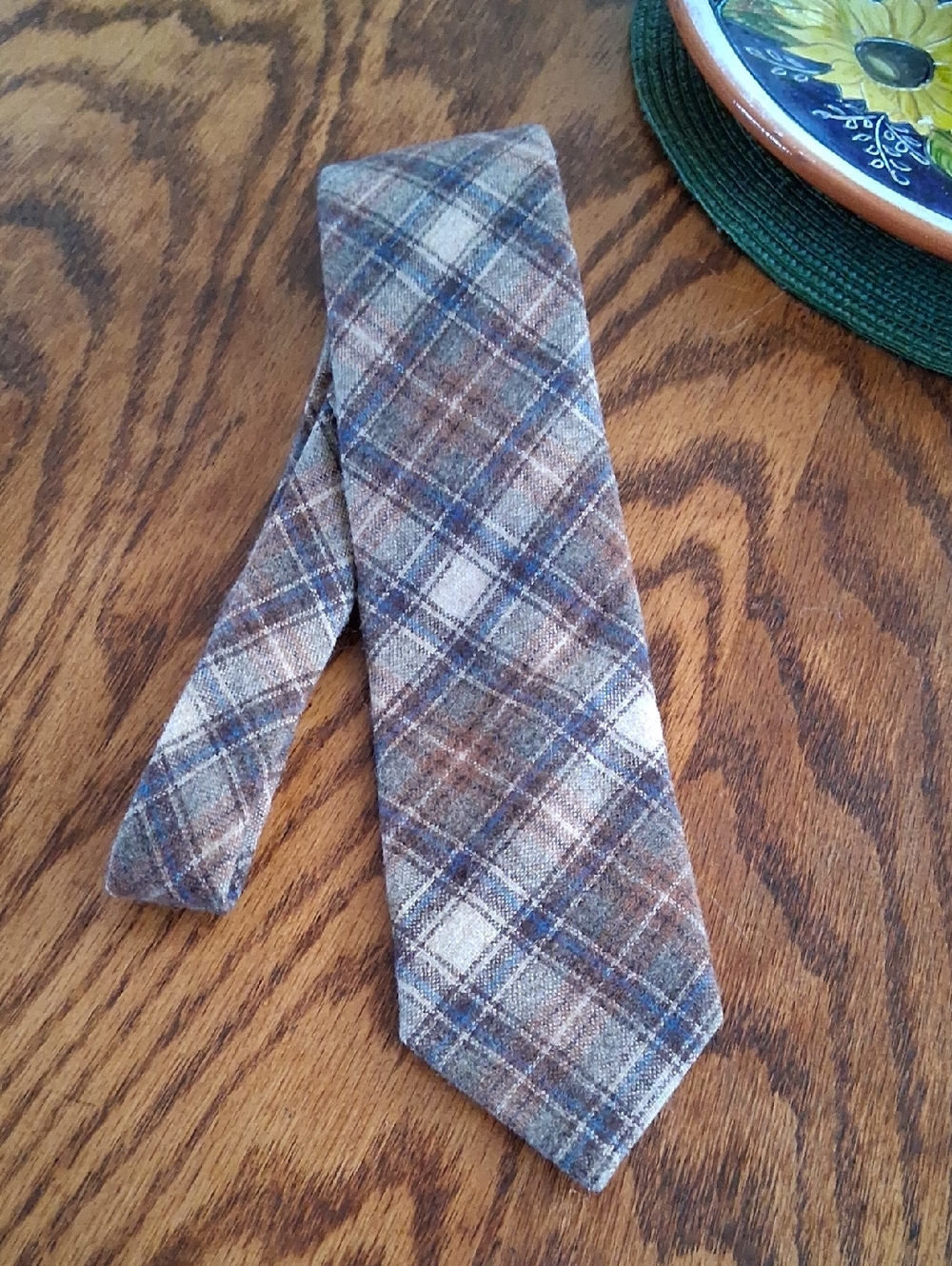 Vintage Pendleton Heritage Collection Wool Blue Gray Tan Plaid Neck Tie